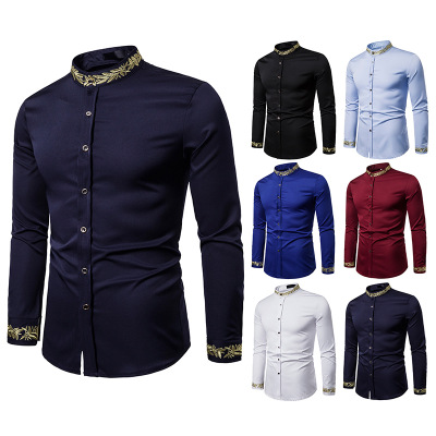 2019 Clothes Man Shirt for Men Embroidery Long Print Traditional Clothing