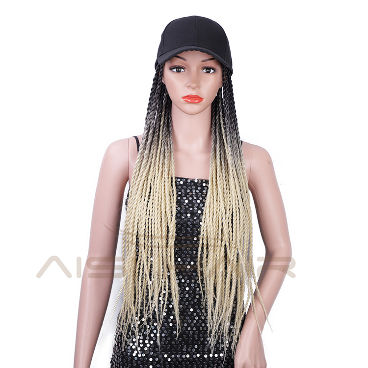 Aisi Hair Top Quality Cheap Vendor Baseball Hat With Long Twist Braiding Hair Extension For Black Women Synthetic Hair Wigs