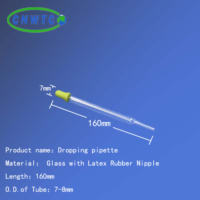 Glass Dropper Pipettes with yellow Rubber Lab glassware Pasteur pipette