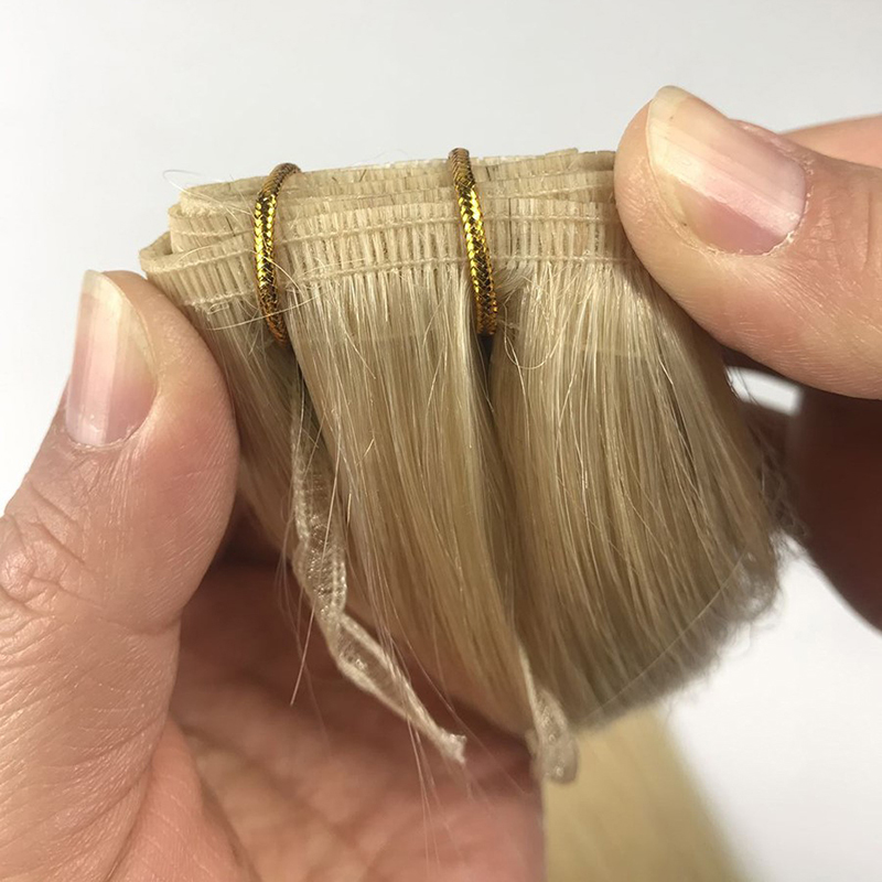 Double drawn white women human hair flat weft, light color 100g flat weft hair extensions, flat weft remy hair extensions