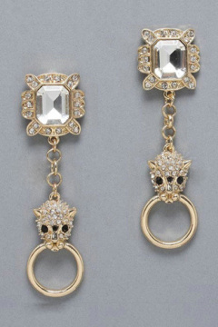 1029-O Interesting gold leopard drop earring with diamond for women