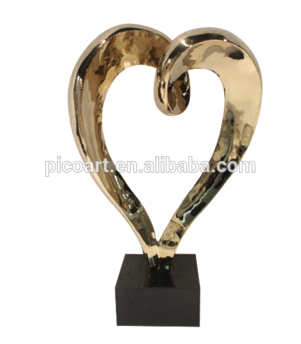 mordern heart shape sculpture golden stainless steel sculpture