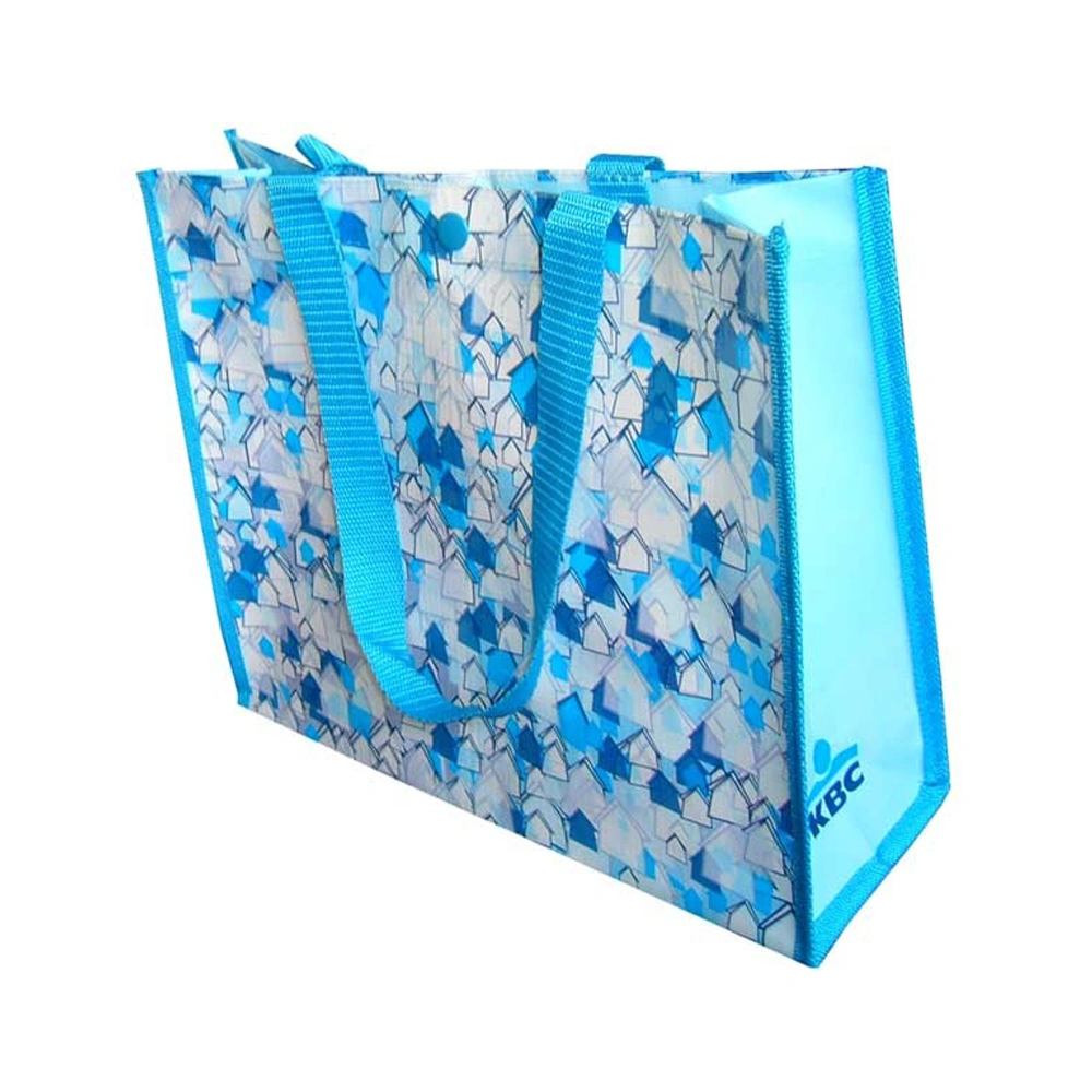 Gots Oekotex 100 Hot Selling Blue Cmyk Printing Long Nylon/Polyester Handle PP Non Woven Bag with Lamination