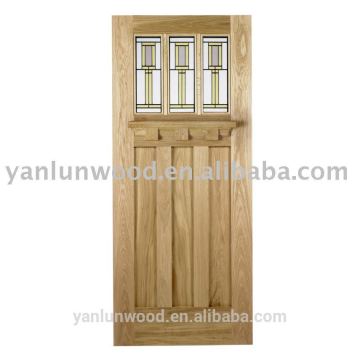 Tempered Glass inserted varnished good quality solid wood door