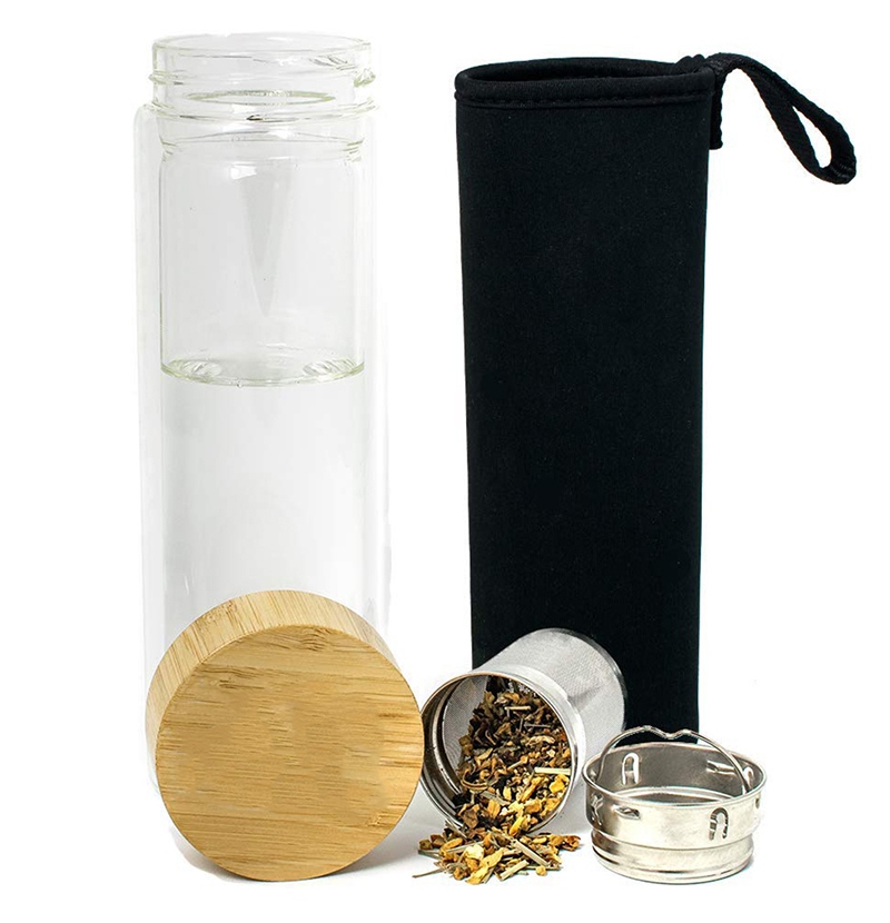 water bottle with wood lid 500ml double wall infuser glass tea bottle glass