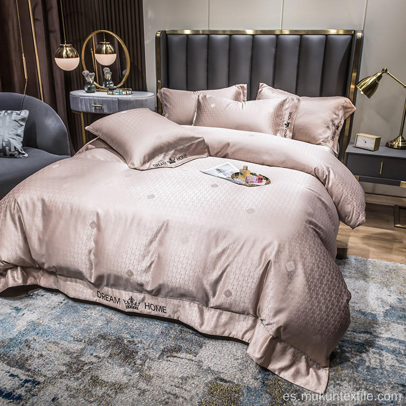 Ropa de cama de bordado jacquard rosa de excelente calidad a bajo precio