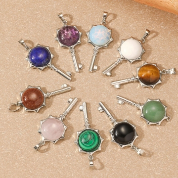 Rhodochrosite Cabs Silver Key Pendant for DIY Making Jewelry