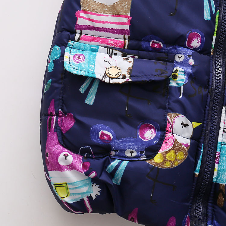 Children Clothing Winter Outerwear&Coats Animal Graffiti Thick Princess Girls Vest Hooded Kids Jackets Baby Girl Warm Waistcoat