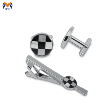 Metal silver tie pin clip cufflink set