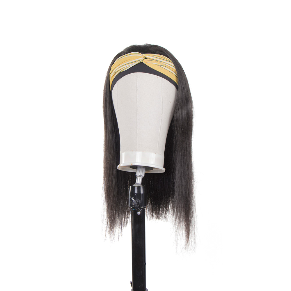 Huashuo Full Machine Made Headband Wigs For Women Brazilian Straight Hair Natural Black Human hair Wig