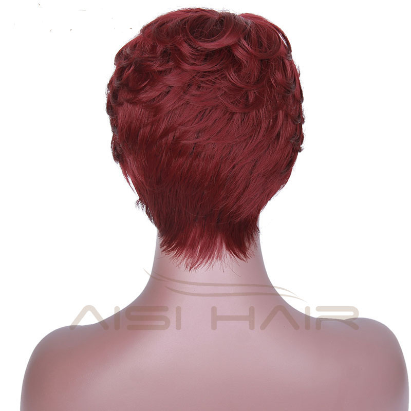 Aisi Hair Wholesale Women Fashion Short Synthetic Red Pixie Cut Wigs For Black Women