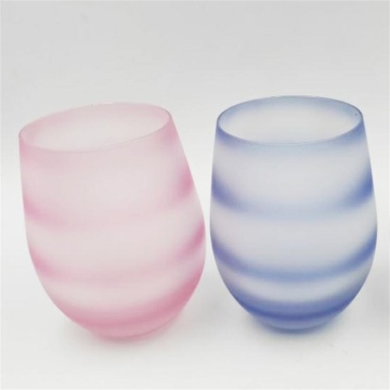 Hand blown stemless wine glass with color stripe