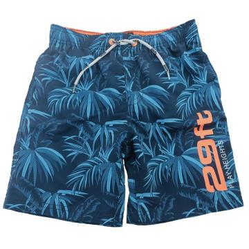 Navy Leaves Print Boy&#39;s Swim Shorts