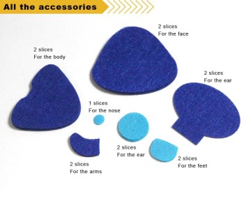 DIY eco-friendly blue animal of die cut felt shapes