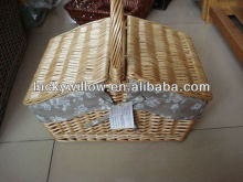wicker gift basket with handle and cotton lining & wicker picnic basket