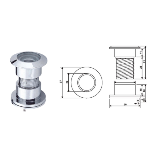 Standard brass door viewer for hotel door