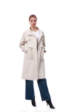 Medium to long light colored windbreaker