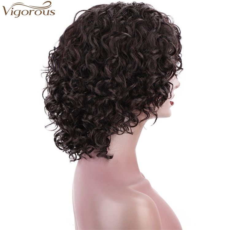 Vigorous 12 Inches Side Part Brown Short Hair Wig Human Hair Wigs Afro Curly Wigs For White Women Wholesale Price