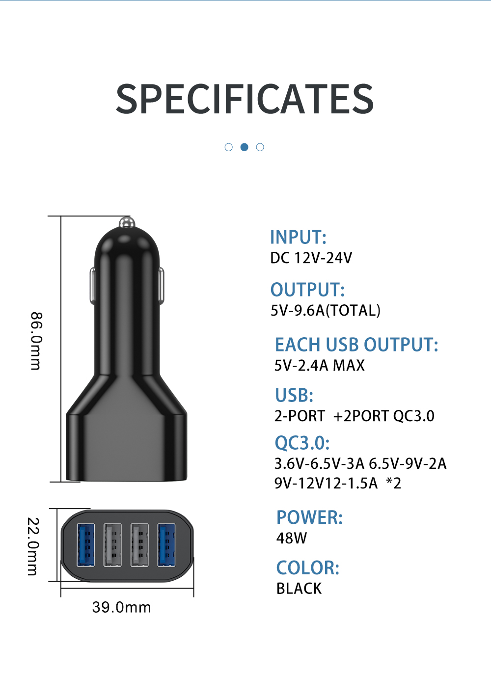 4 Port Usb Car Charger With 2 Port Qc3 0 48w