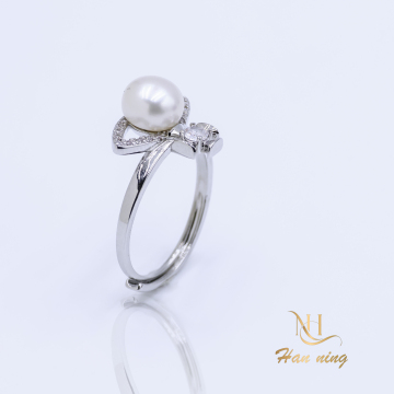 18K Platinum Plated Freshwater Pearl Ring for Weddings
