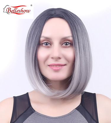 Hot sell bobo head wig  bob head split short wig black gradient granny gray short hair wholesale bob wig