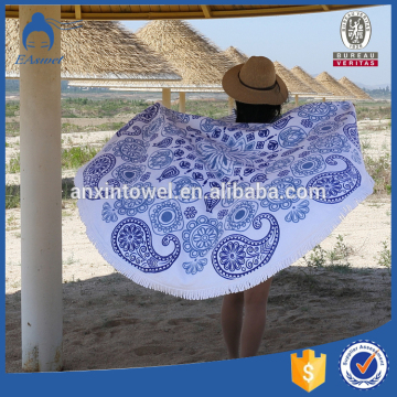 100% cotton round shapes beach towel digital printed round large beach towel