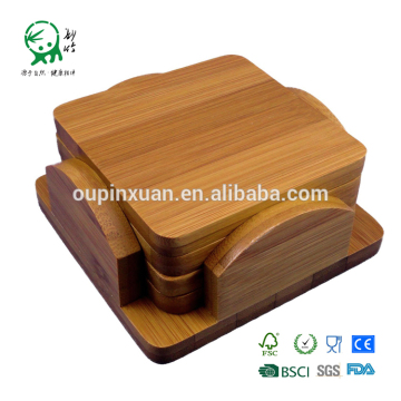 Eco friendly custom natural bamboo cup mat set