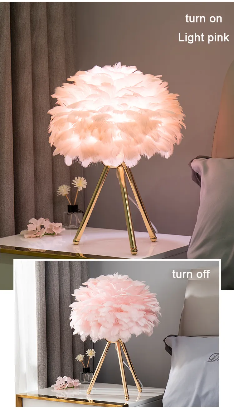 Feather Desk Lamp, Bedside Lamp, Triangular Bedroom Lamp LED Desk Lamp