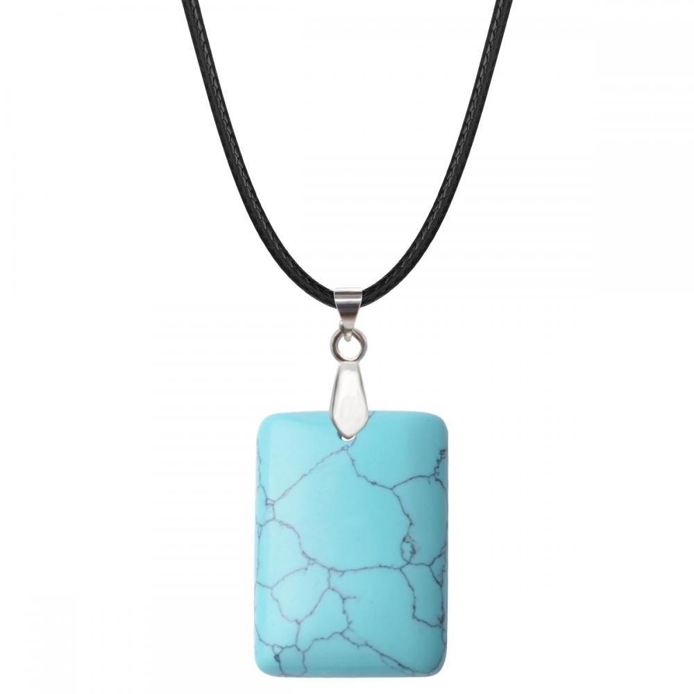 Turquoise 25x35 mm Collier pendentif en pierre rectangulaire pour femmes hommes