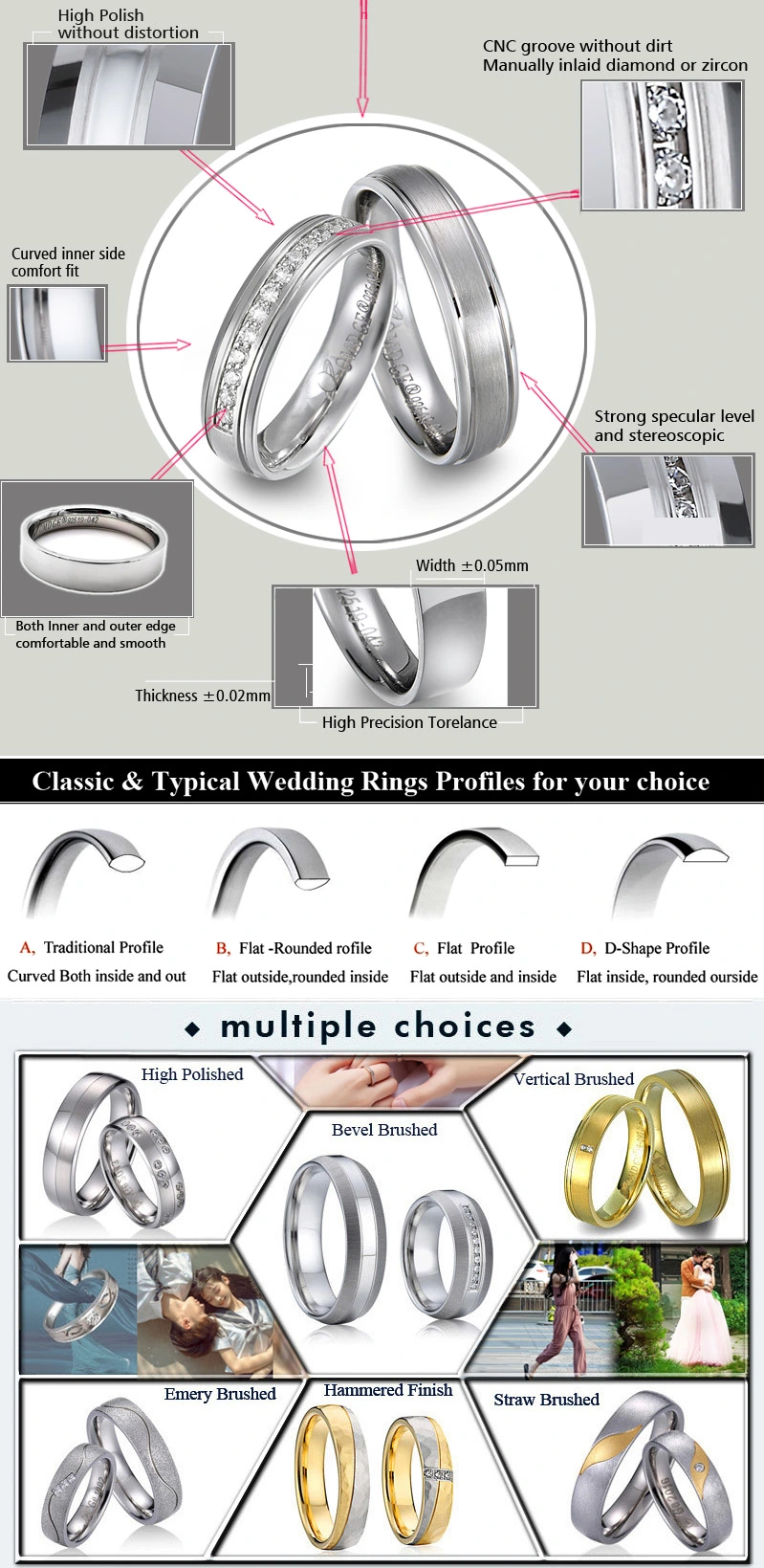 Wholesale Fashion Accessories Replica Jewelry Stainless Steel Wedding Bands Couple Ring