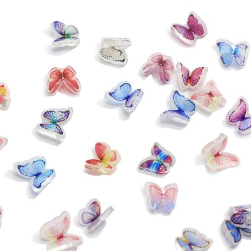 Hot Fashion 100Pcs / Tasche Harz Nagel Schmetterling 3D Maniküre Kunst Aufkleber Schmetterling Charme 8MM 3D Harz Schmetterling Nail Art Dekorationen