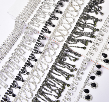 JFRT043 Wedding Decor: Tassel Rhinestone Chains, Shimmering AB Crystal Tassel Trim, Rhinestone Cup Chain