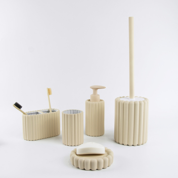 Cream Ribbed Ceramic Bath Accessories with Matching Dispenser