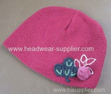 Woolen Baby Hat With Hand Crochet Flower Decoration 