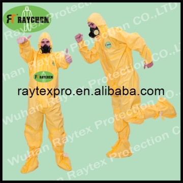 disposable yellow coverall with elasticated thump loops