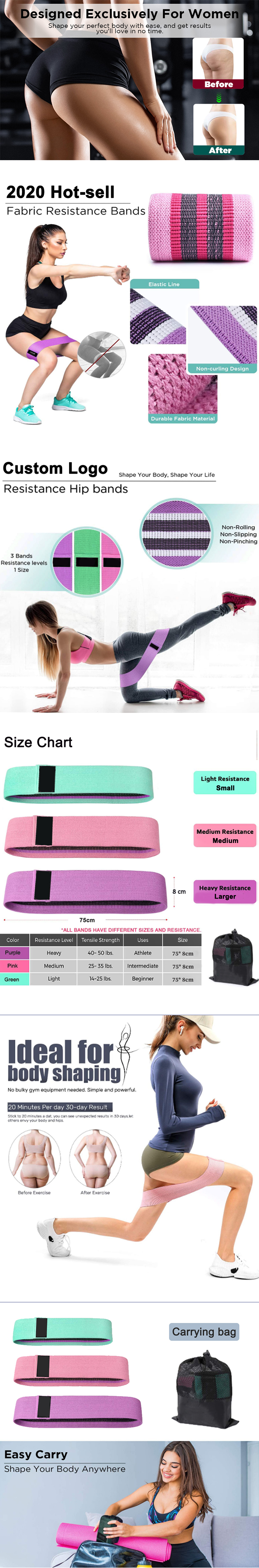 Non Slip Booty Resistance Bands Hip Bands, Women Yoga Legs Butt Fabric Fitness Gym Bands-