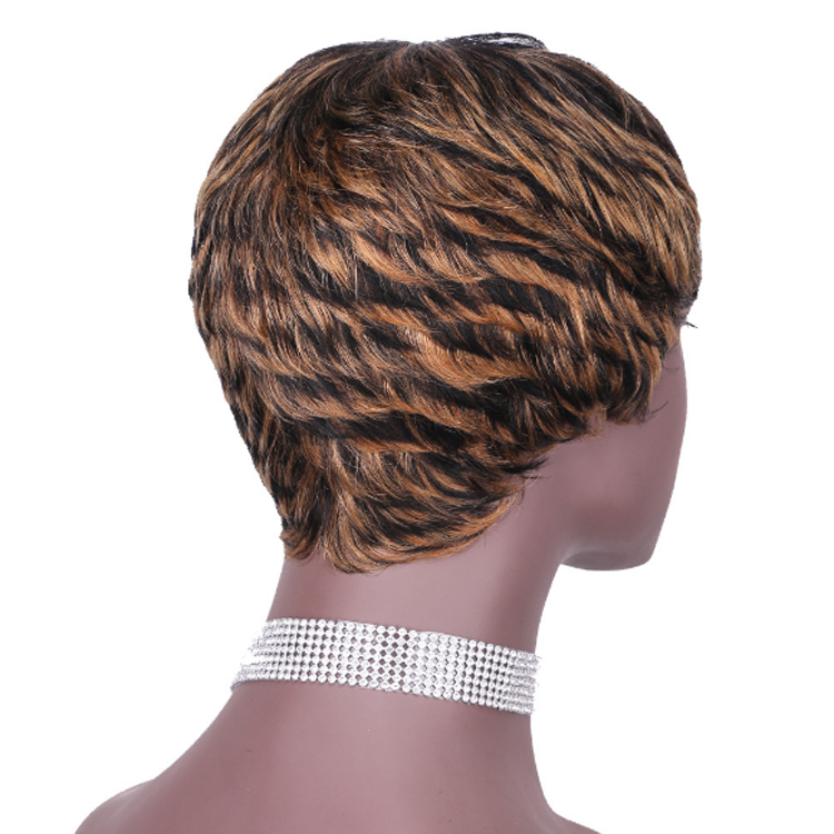 Non Lace Mix Blonde Brown Ombre Color  Short Human Hair Wigs, Pixie Cut Aliexpress Short Non Lace Machine Made Hair Wigs