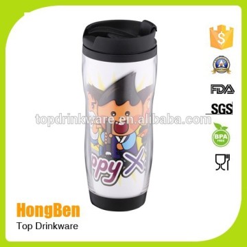 clear plastic doule wall mug with advertisement paper insert