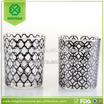 Machine made decal design hurricane candle glass cylinder vases