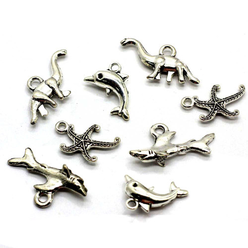 Ocean Charms Antiqued Silver Sea Animal Pendants Dolphin Whale Starfish Sea Horse Ocean Drops For Jewelry Making Supplier