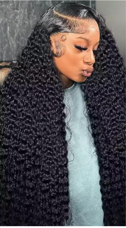 Deep wave 13x6 lace front natural black human hair wig 22‑36inch