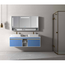 Mueble de pared para baño de aluminio con colores.