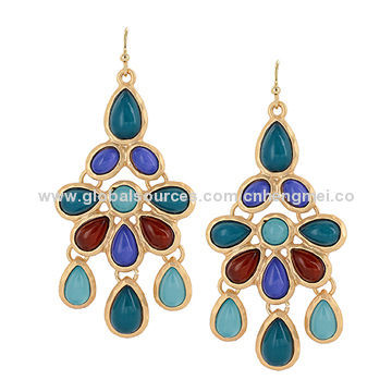 Drop Earrings, Traditional and Classic Design, Decorated with Resin StoneNew