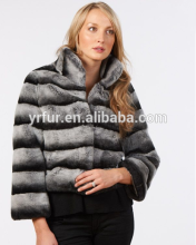 YR414 Top Quality Chinchilla Dyed Genuine Rex Rabbit Fur Jacket