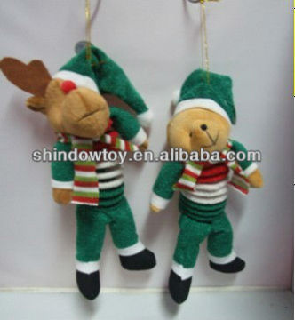 Christmas green cloth bear mini plush bear with cloth christmas bear keychain