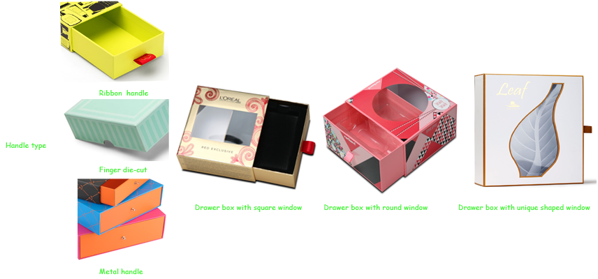 핸들 및 창이있는 서랍 상자 Drawer box with handle and window
