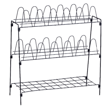 Three-layer metal shoe rack with shoe support