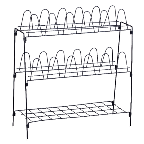 Three-layer metal shoe rack with shoe support