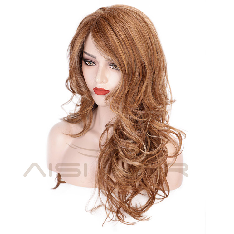Aisi Hair Long Wavy Hair Brown with White Color Synthetic Wigs High Temperature Fiber Fashion Cosplay Wigs for Women