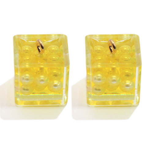 Cuentas de resina transparente de cubo de 14 mm con cuentas de pera de simulación, colgante de relleno, dijes de resina para pendientes, accesorios para hacer collares